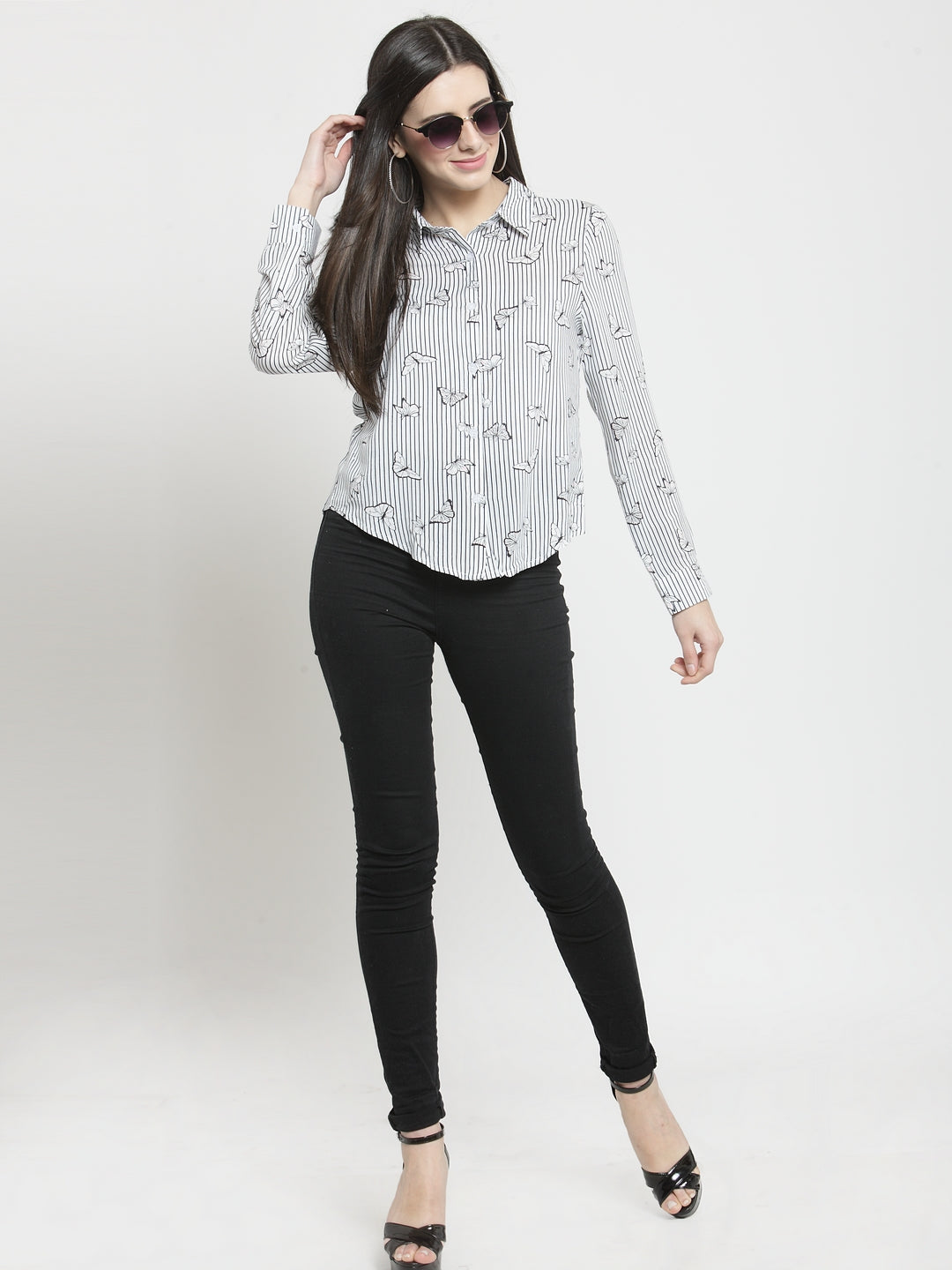 Women Printed White Full Sleeved Shirt