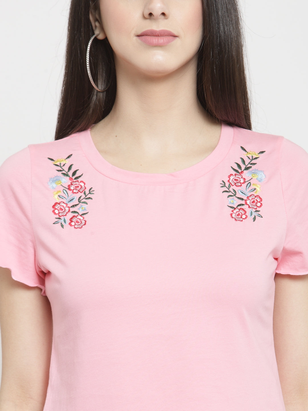 Women Pink Printed Round Neck Regular Fit T-Shirts