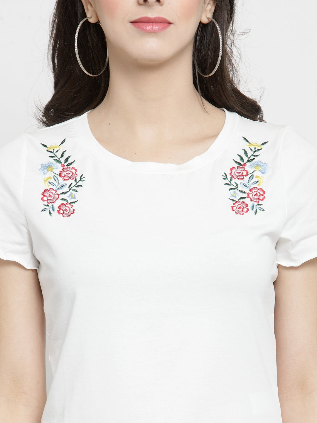 Women White Printed Round Neck Regular Fit T-Shirts