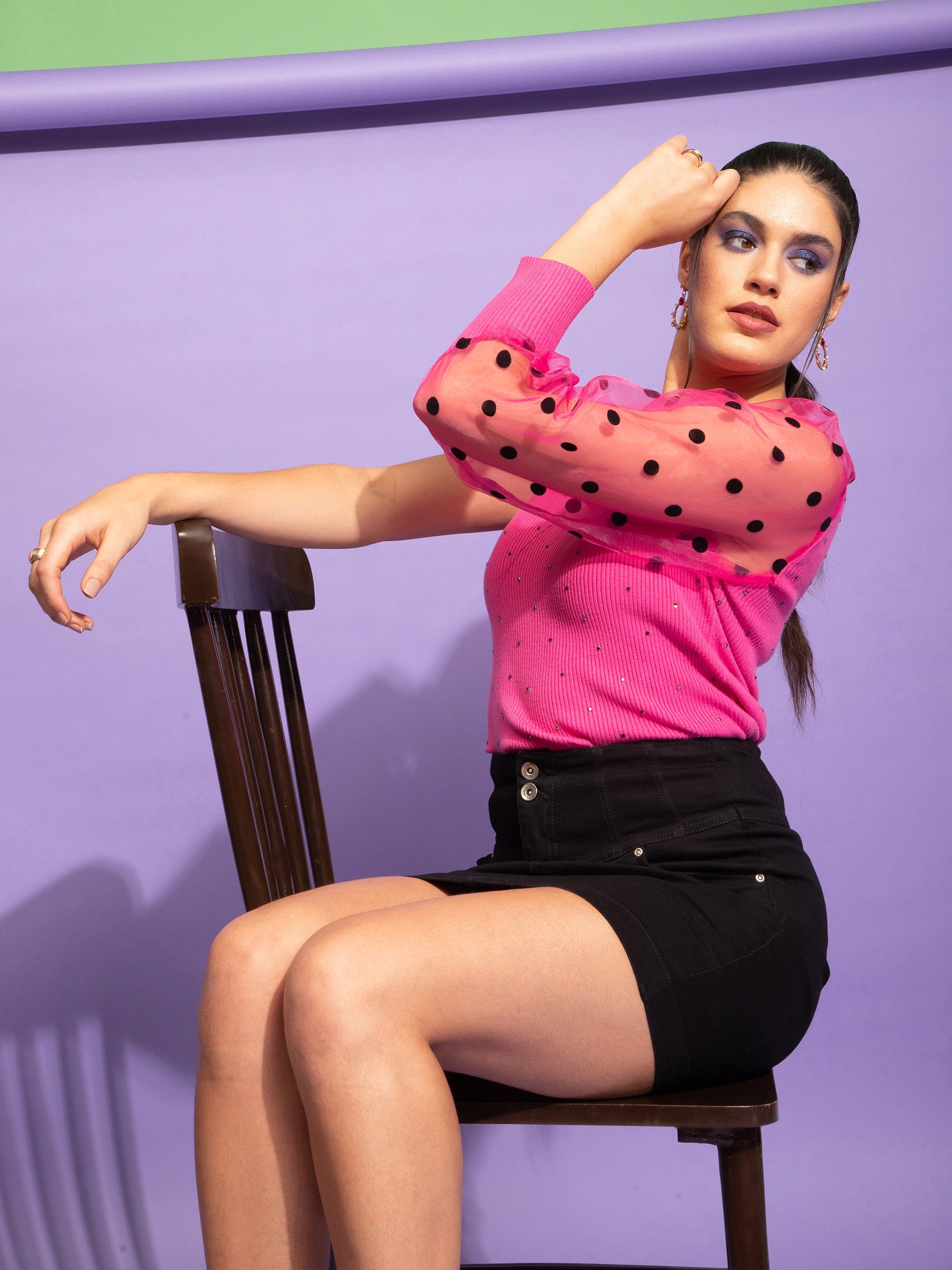 Black One Shoulder Stretch Viscose Top - Global Republic