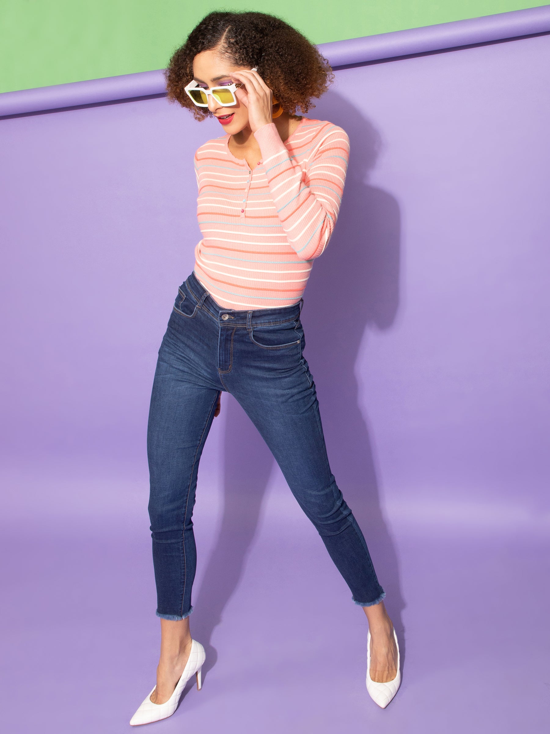 Blue High Waist Slim Fit Jeans - Global Republic