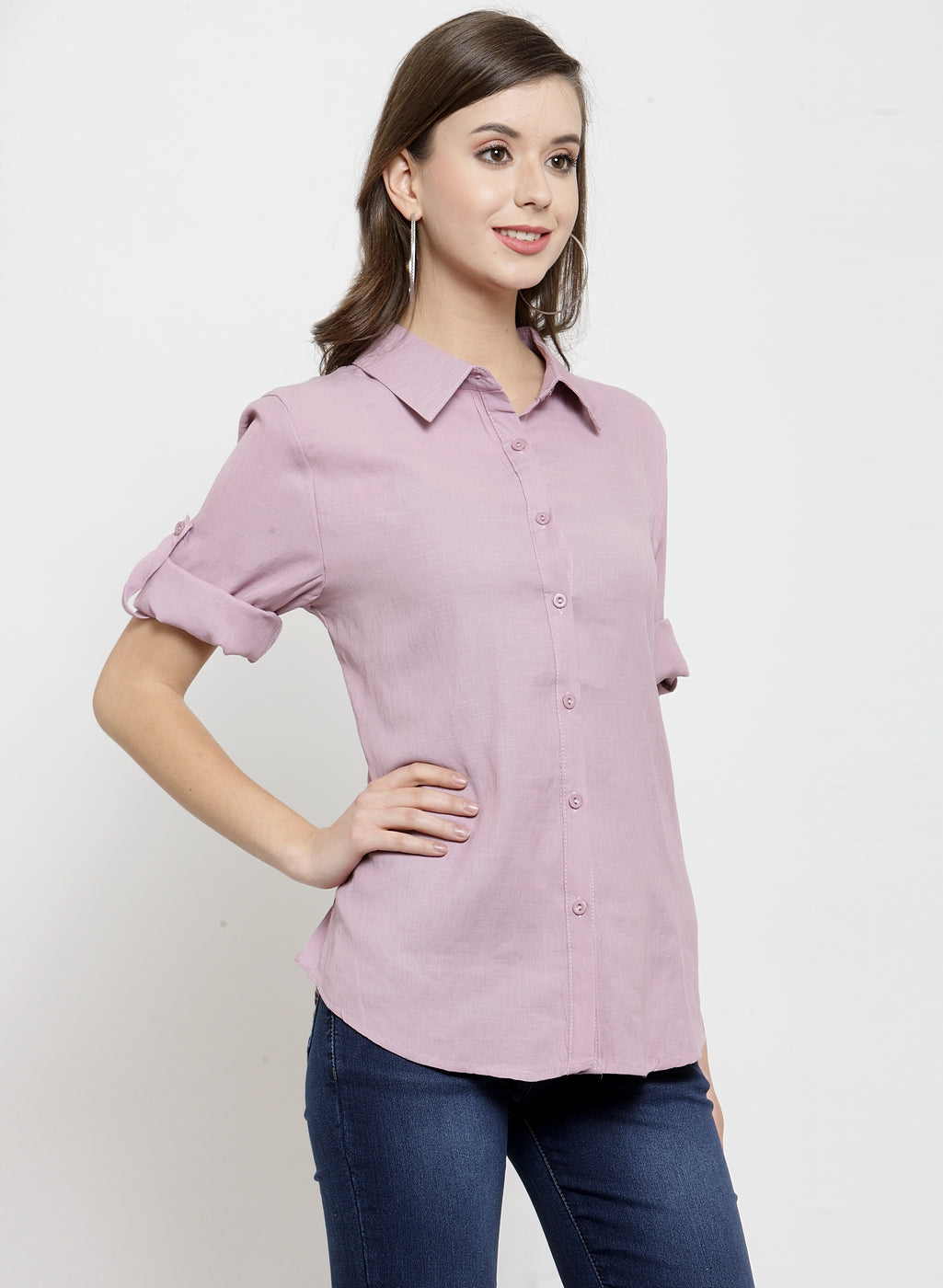 Women Plain Dusty Pink And White Combo Of 2 Collar Shirt