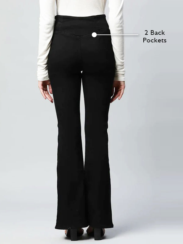Black V-shape Waist Denim Bootcut Jegging