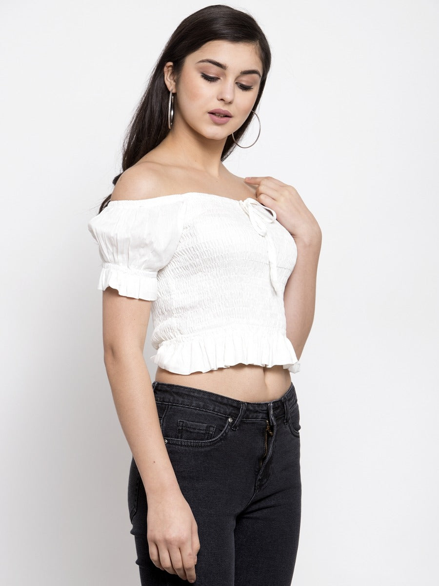 Off-Shoulder Top with drawstring knot at front - Global Republic