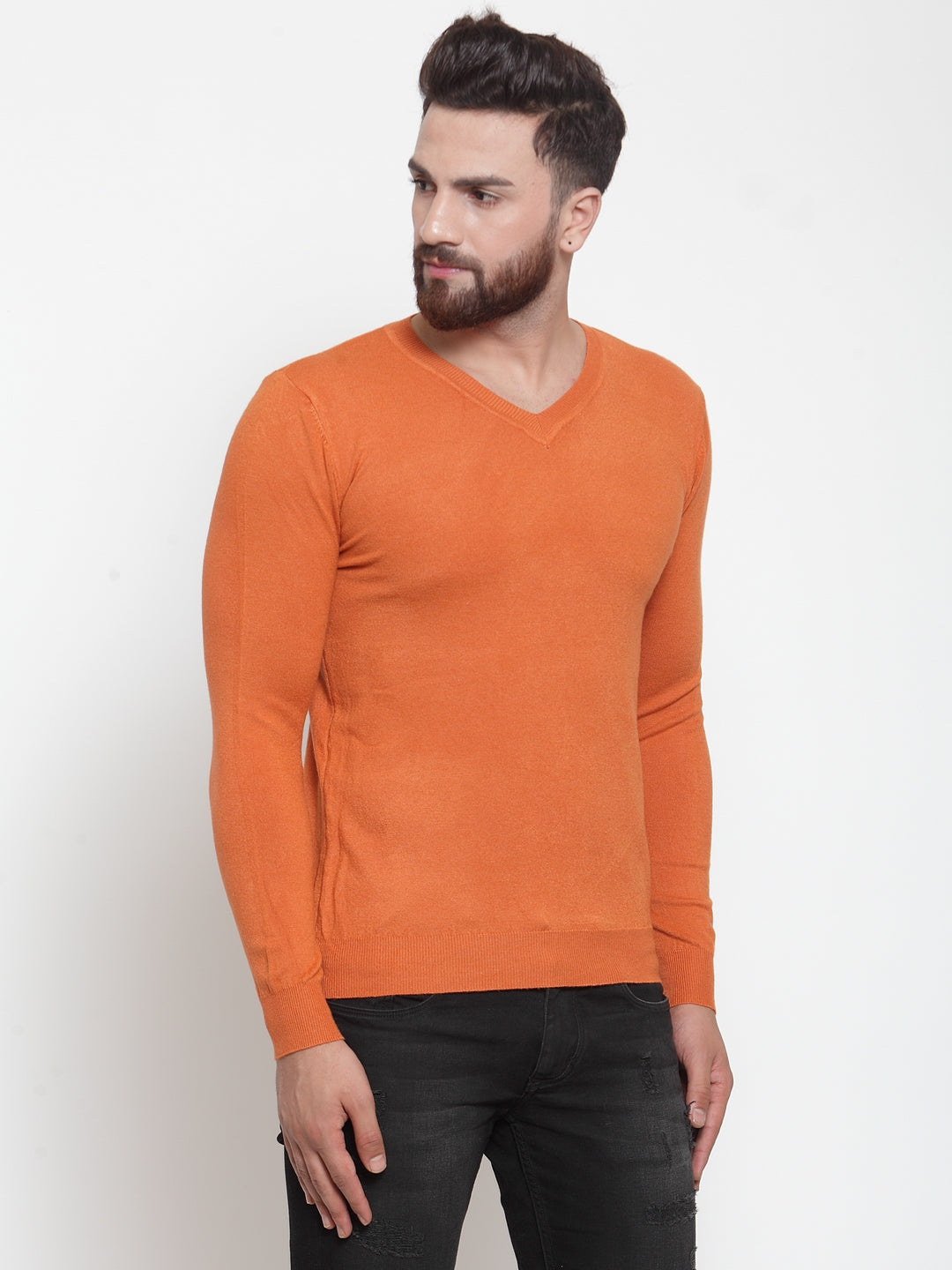 Mens Rust V-Neck Pullover