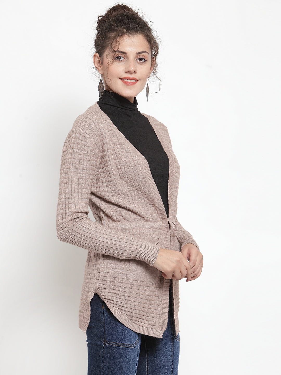 Women Khaki Long Sleeves Solid Shrug