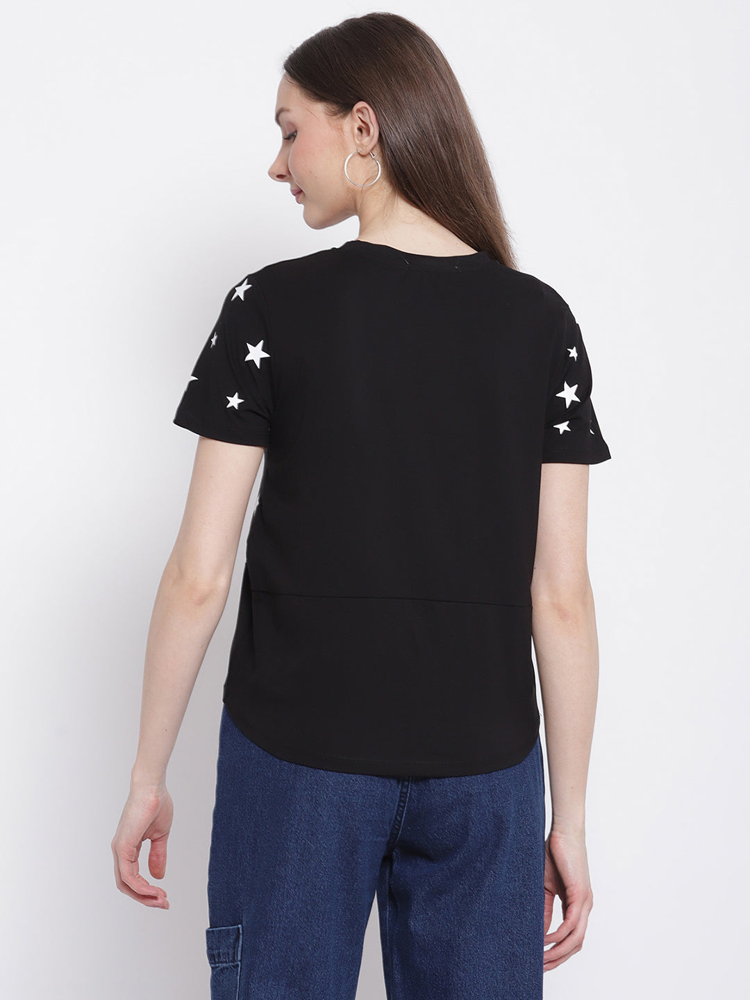Women Stars Printed Black Top