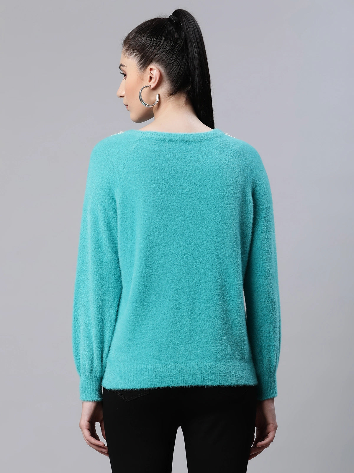 Teal Woolen Fit Casual Pullover