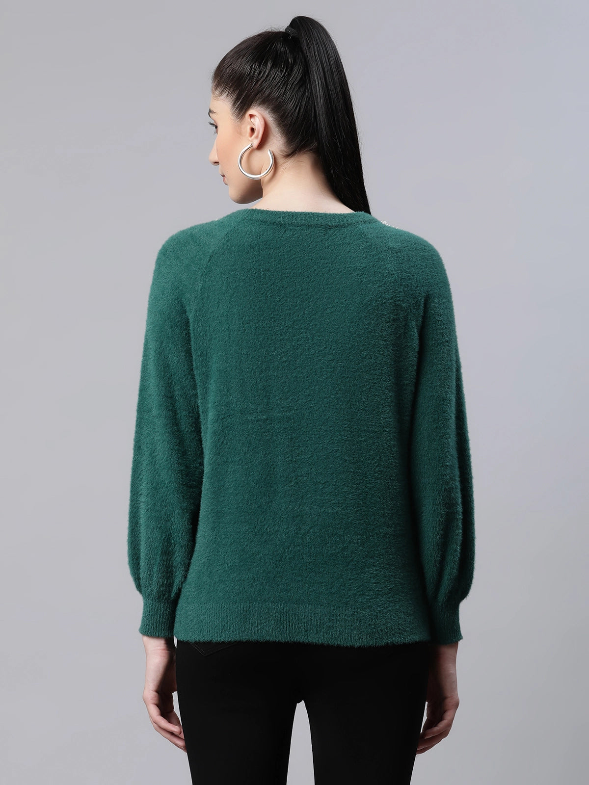 Woolen Loose Fit Casual  With  Green