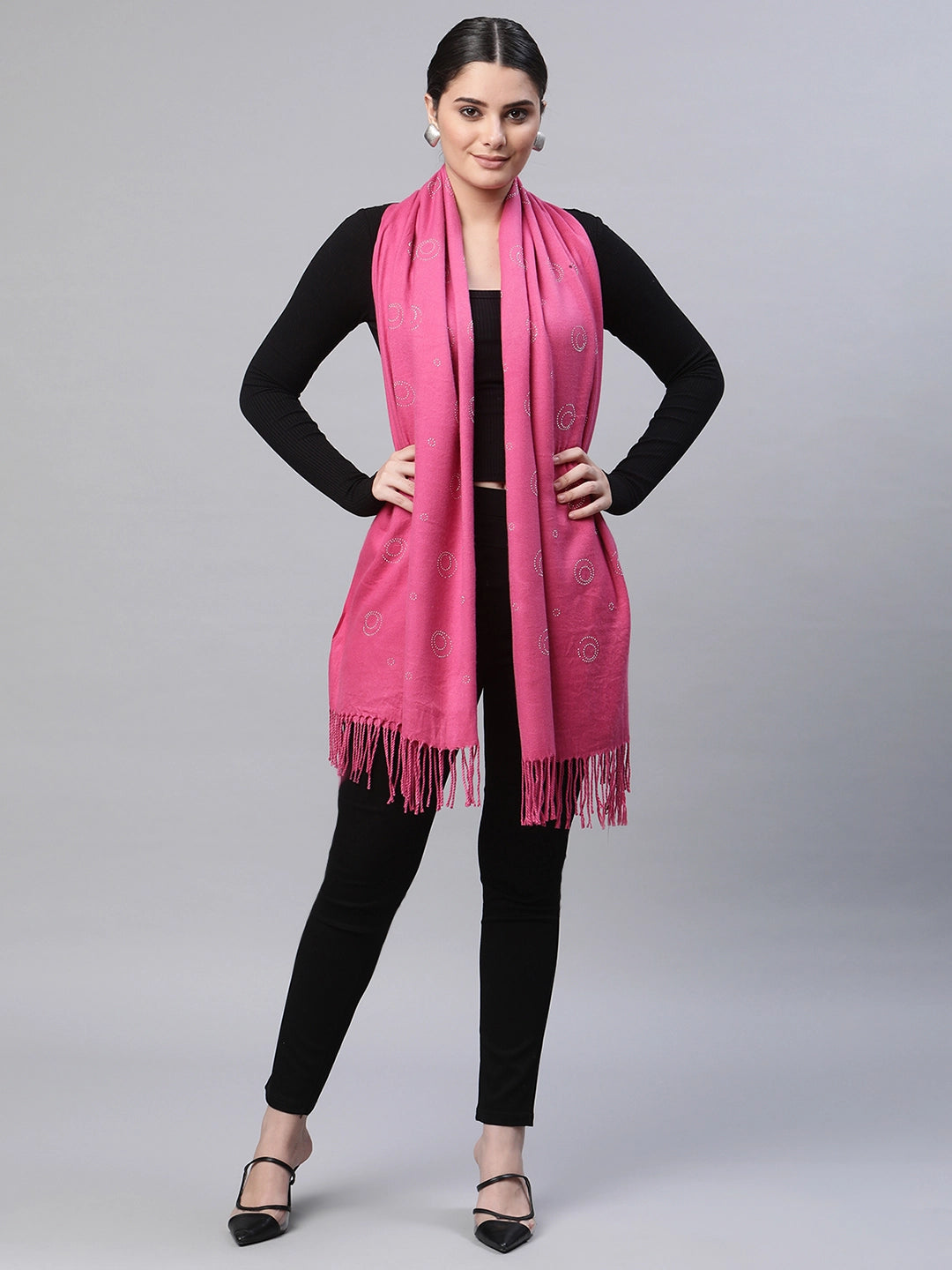 Women Hot Pink Jacquard Stole