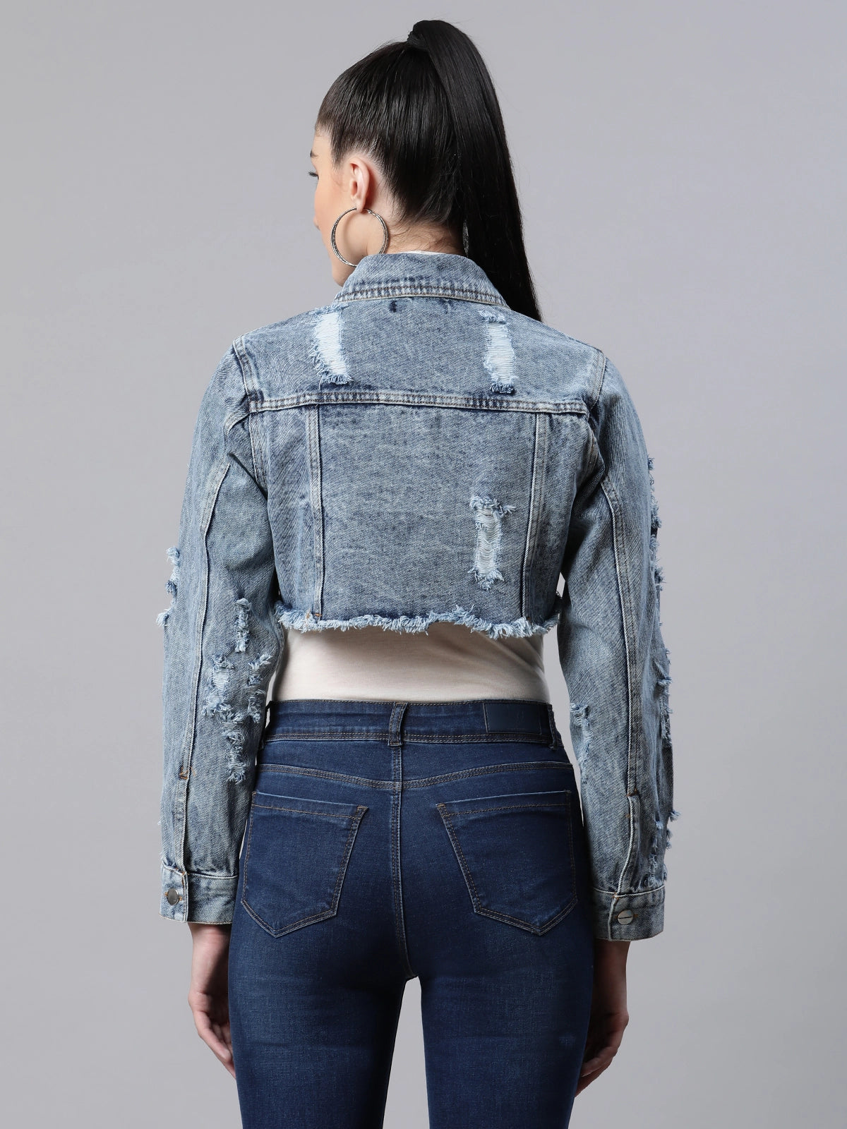 Women Distressed Casual Jacket