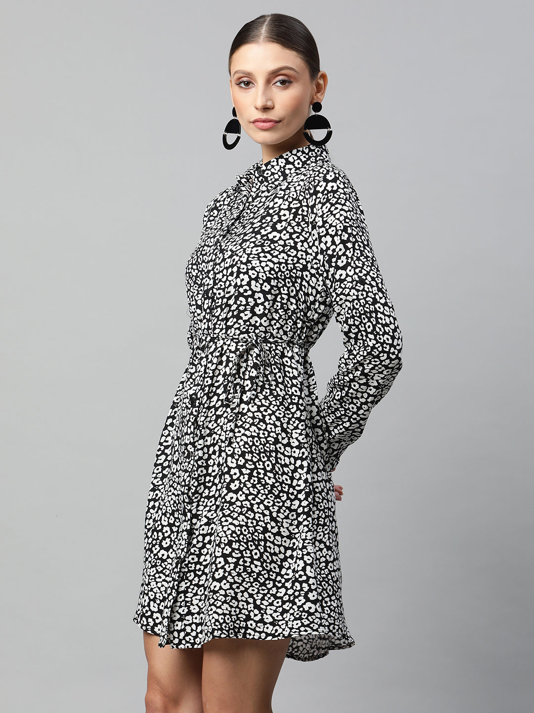 Grey Floral Printed Ruched Dress - Global Republic