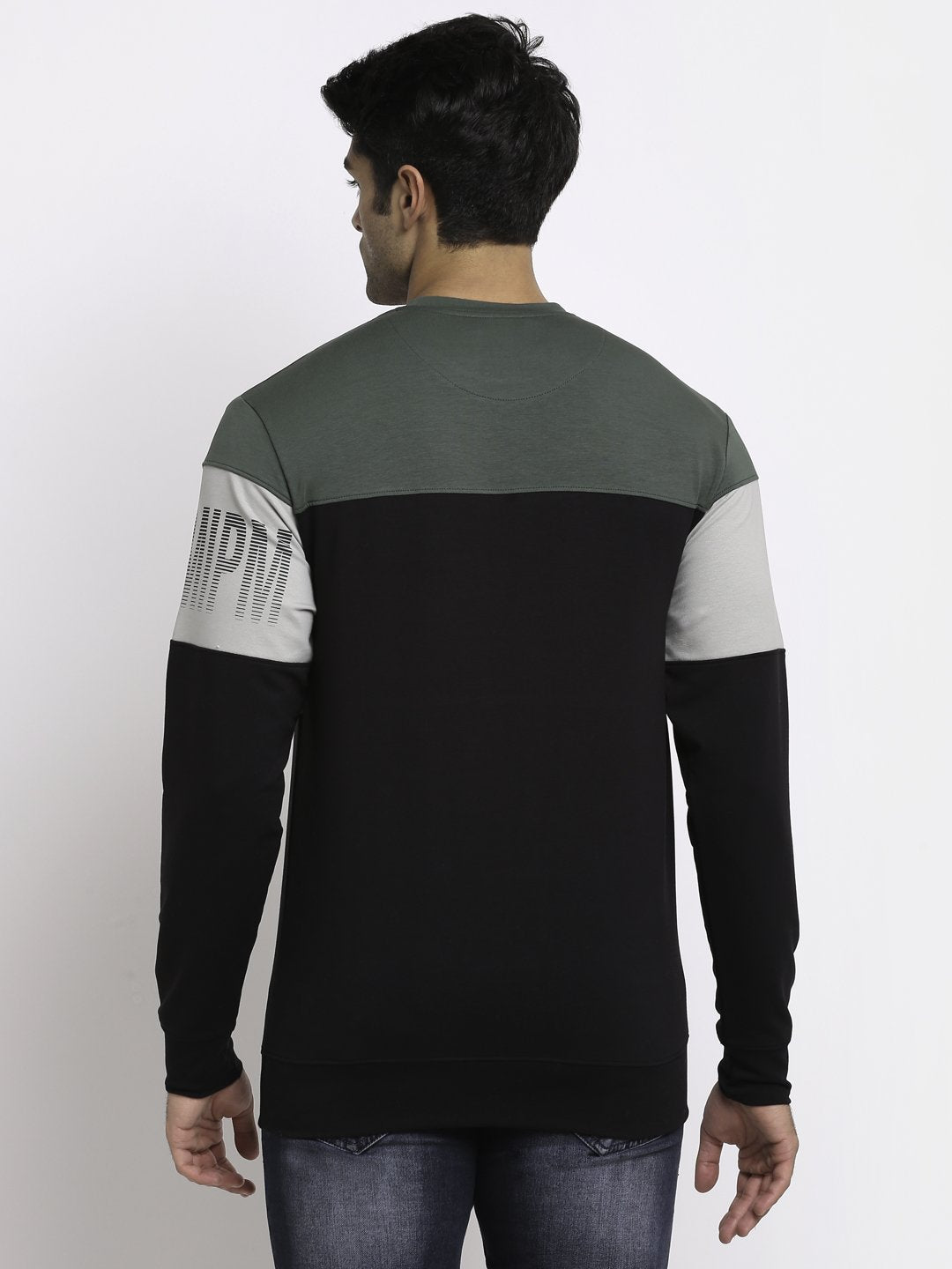 Men Mint Black Round Neck Hosiery Printed Sweatshirt