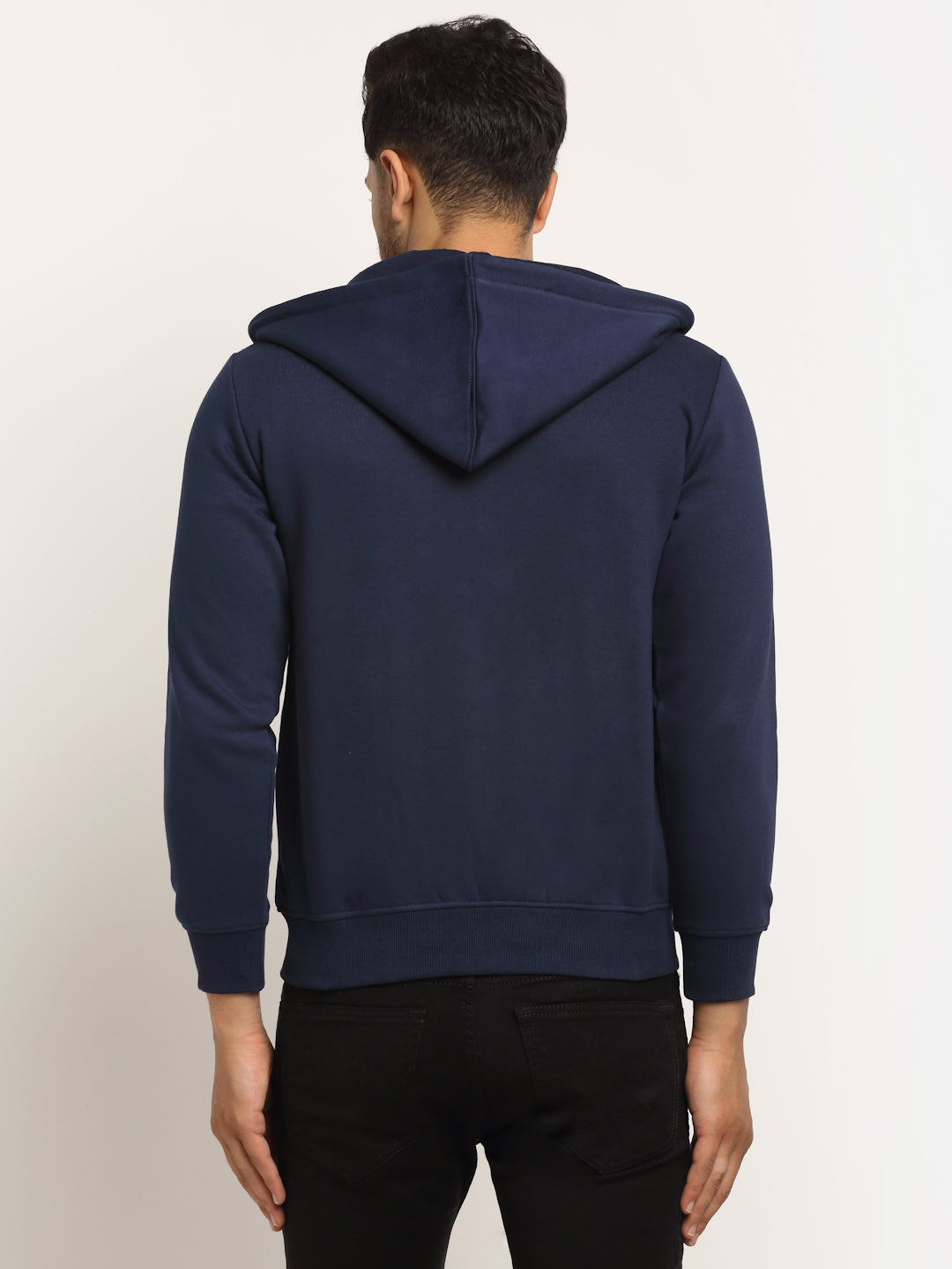 Men Navy Blue Hosiery Solid Hooded Sweatshirt - Global Republic
