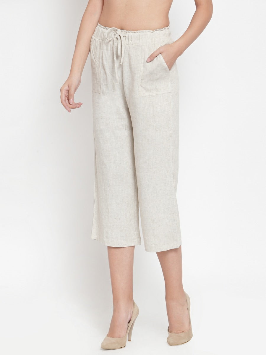 Natural Beige Solid Relaxed Fit Lower - Global Republic