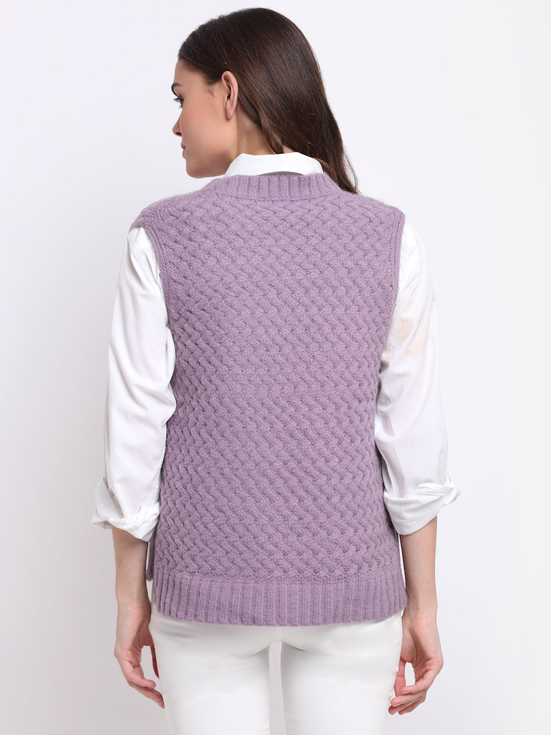 Women Purple Round Neck Sleeveless Knit Pullover - Global Republic