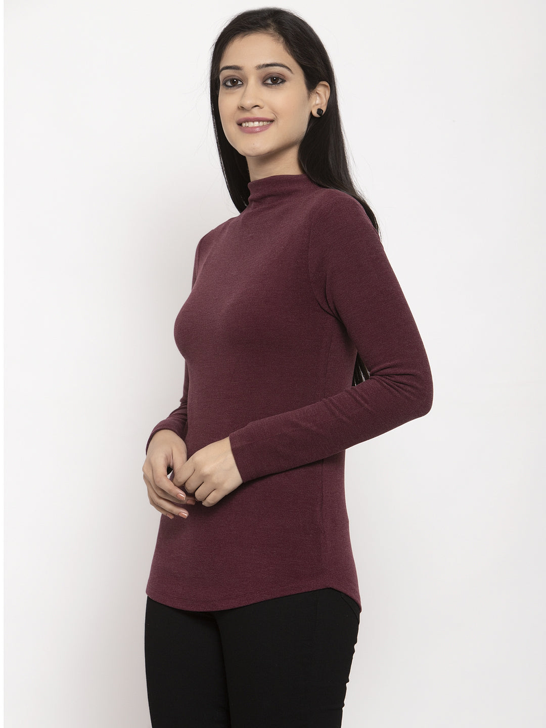 women dark red solid t shirt
