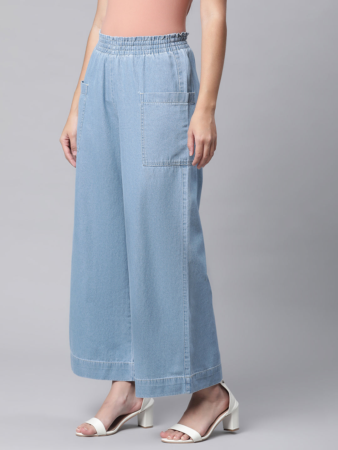 Blue Denim Flared Palazzo
