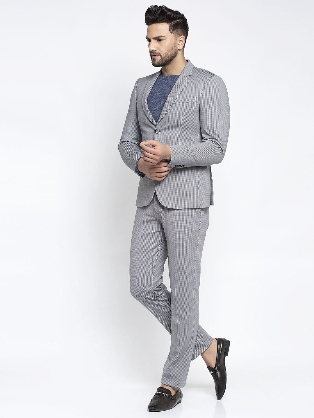 Men Grey Checked 2-Peice Suit