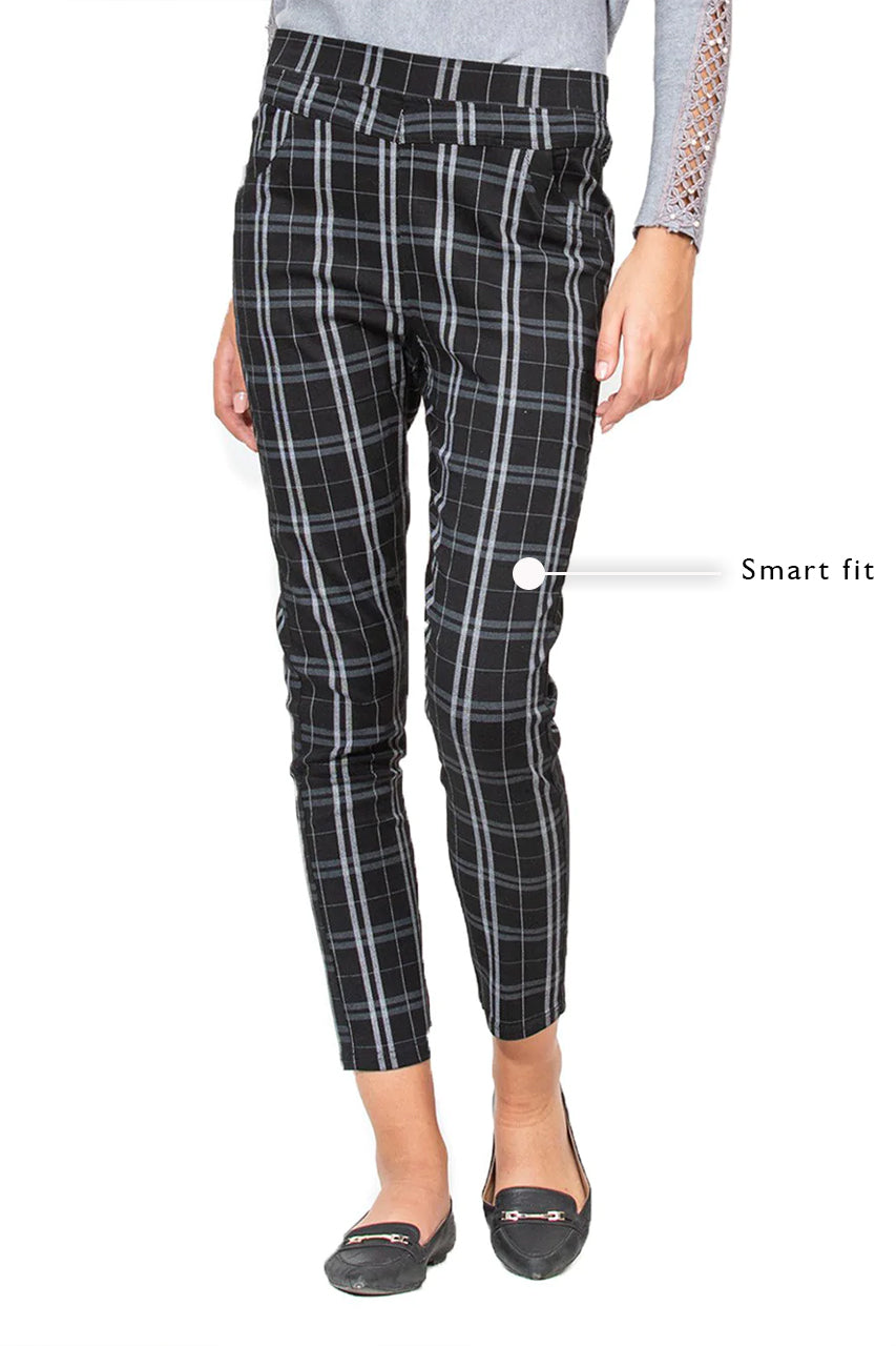 Women High-Rise Black Checked Stretchable Jegging