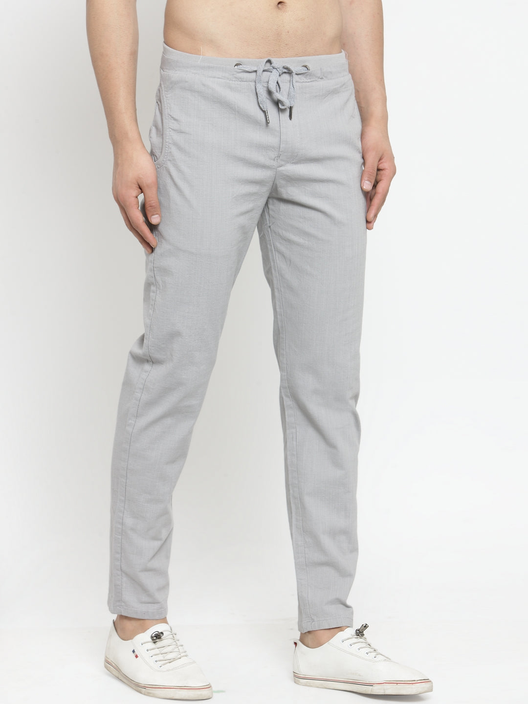 Greyish Solid Cotton Linen Lower - Global Republic