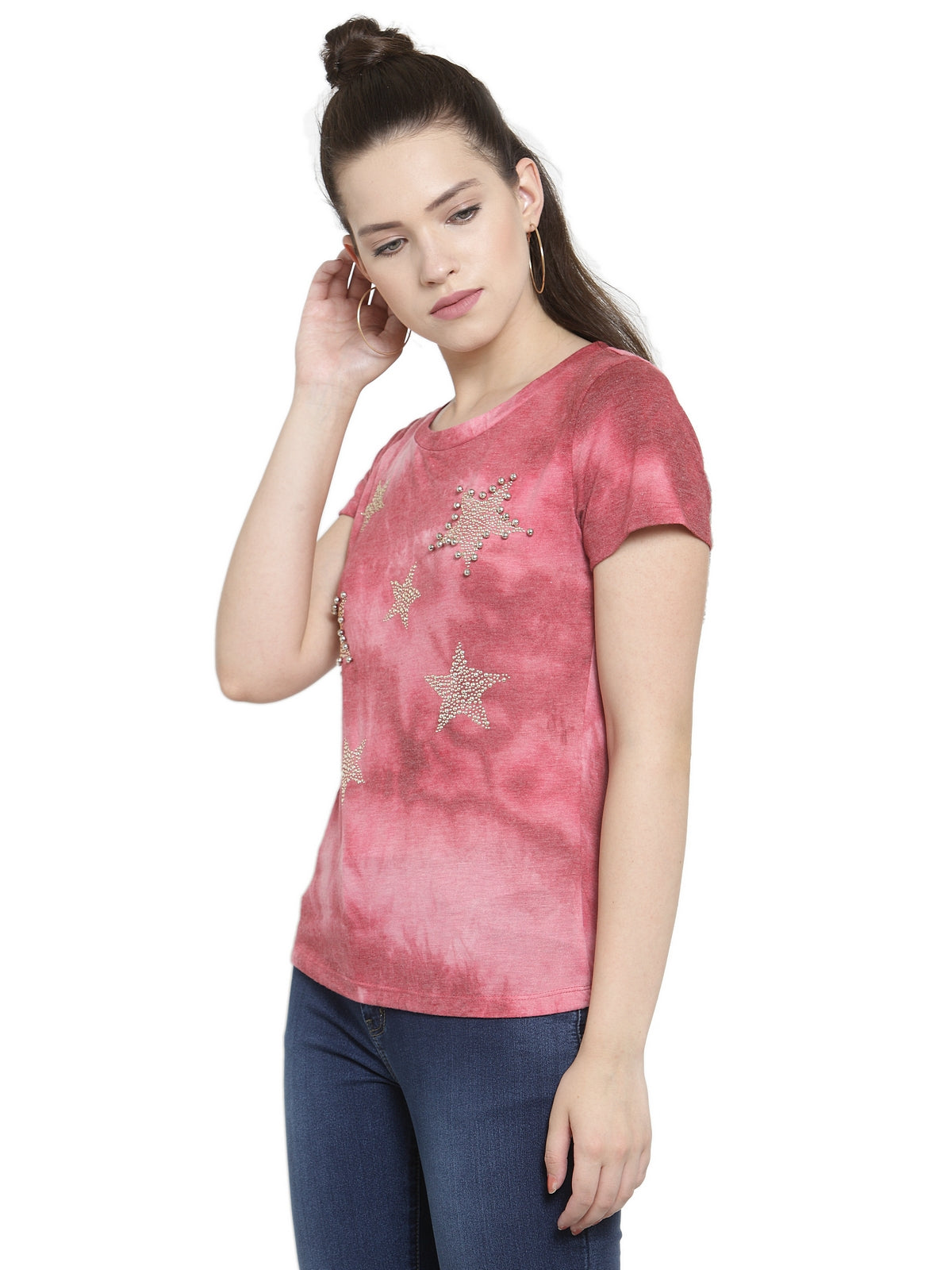Women Pink Round Neck Regular Fit T-Shirts