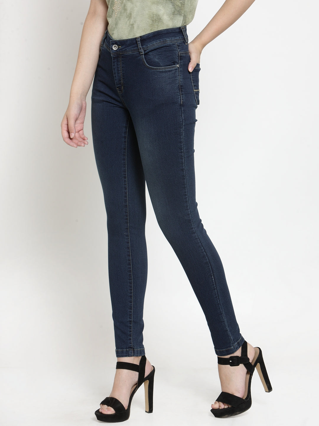 Blue Slim Fit Cotton Blend Jeans - Global Republic