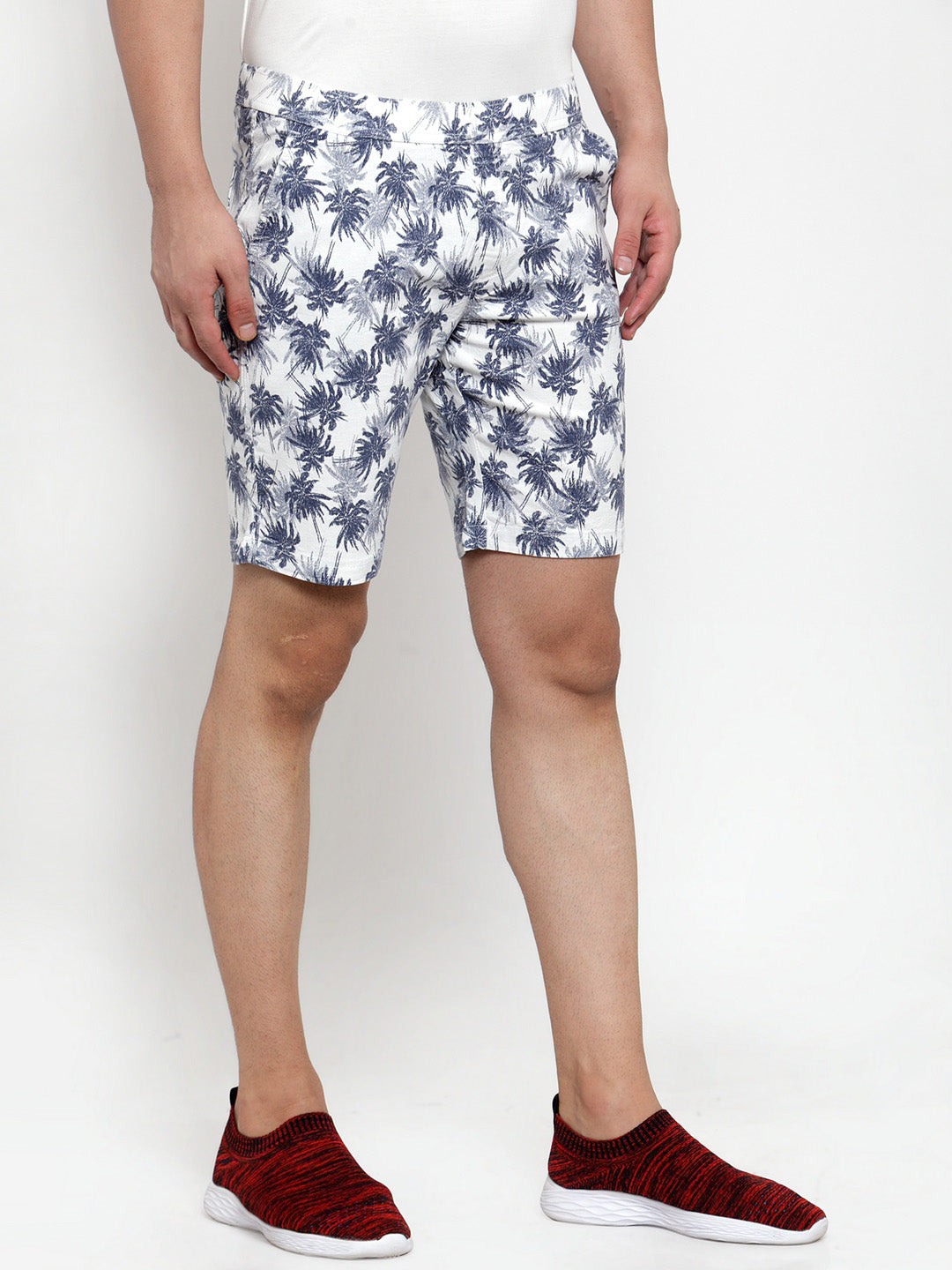 Mens Printed White And Plain Navy Blue Combo Of 2 Shorts