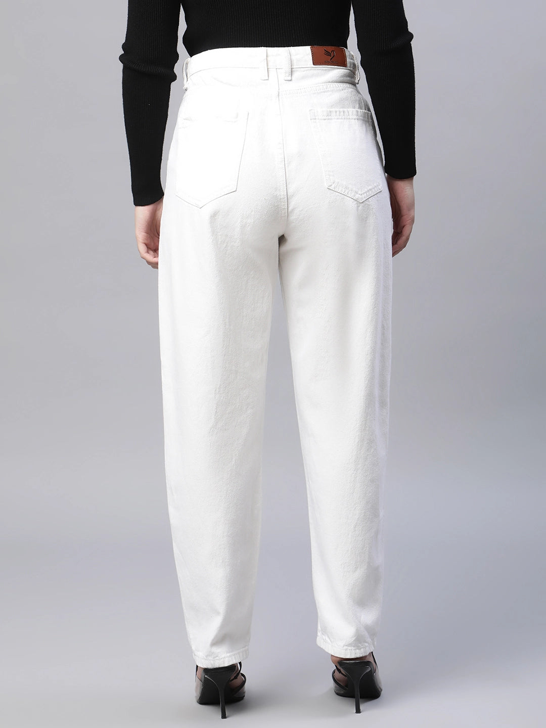 White Solid Loose Fit Jeans - Global Republic