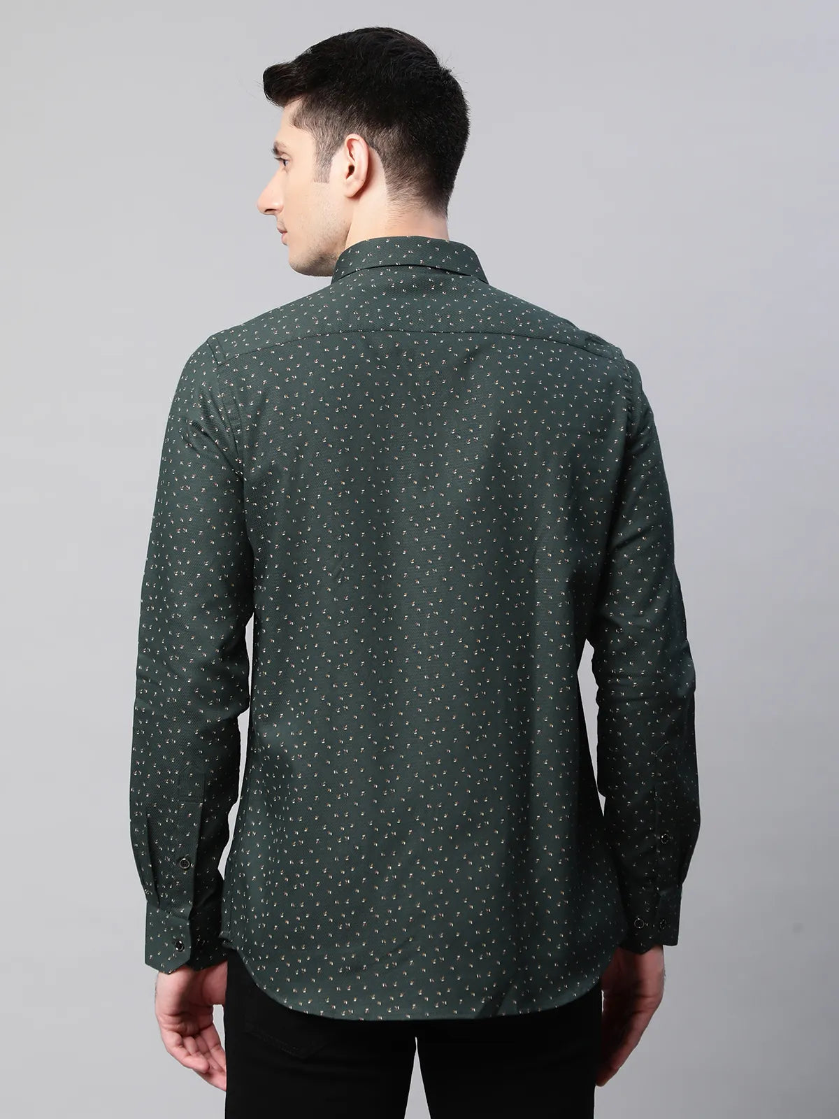 Mens Olive Regular Fit Overall Printed Shirt - Global Republic