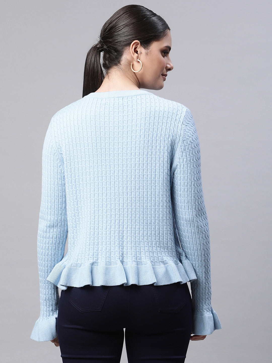 Arctic Blue Textured Regular Fit Knitted Cardigan