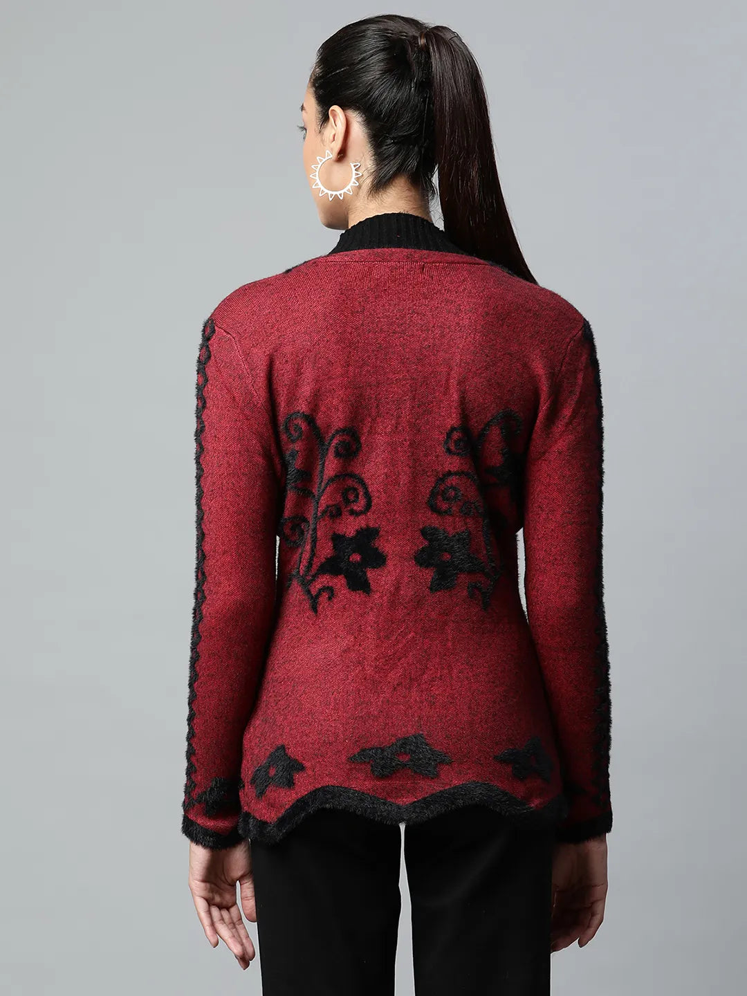 Floral Pattern Furry Jersey Cardigan