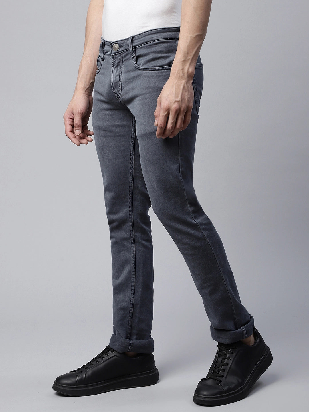 Mens Grey Faded Tapered Leg Low Rise Jeans - Global Republic
