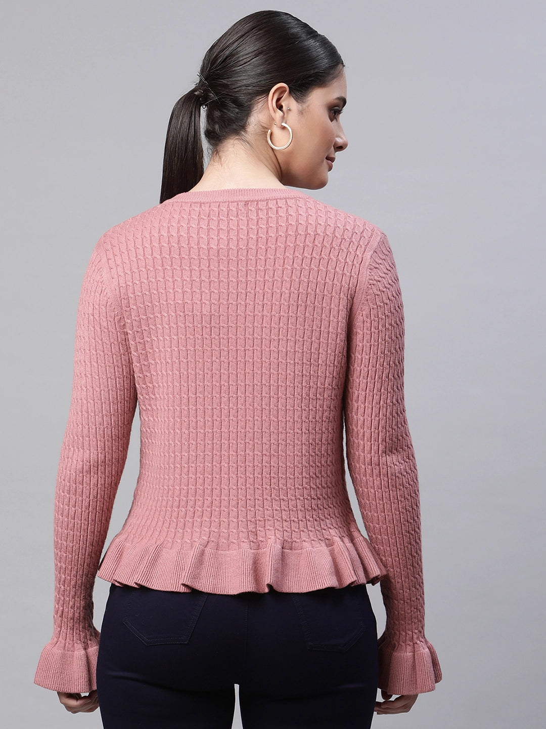 Dark Pink Textured Regular Fit Knitted Cardigan