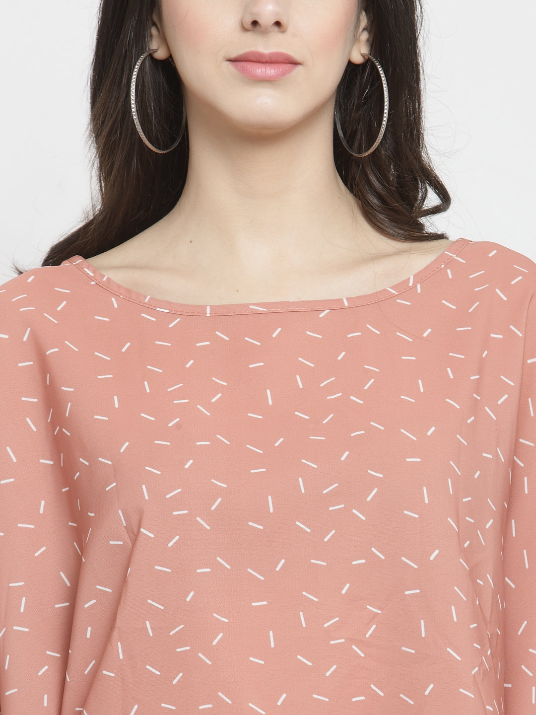 Women Peach Printed Boat Neck Ponchu Top