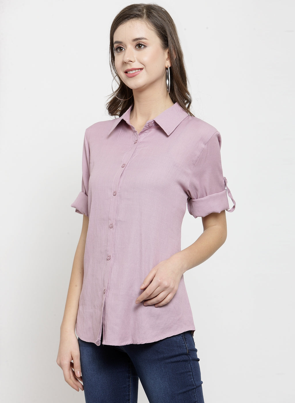Women Plain Dusty Pink And White Combo Of 2 Collar Shirt