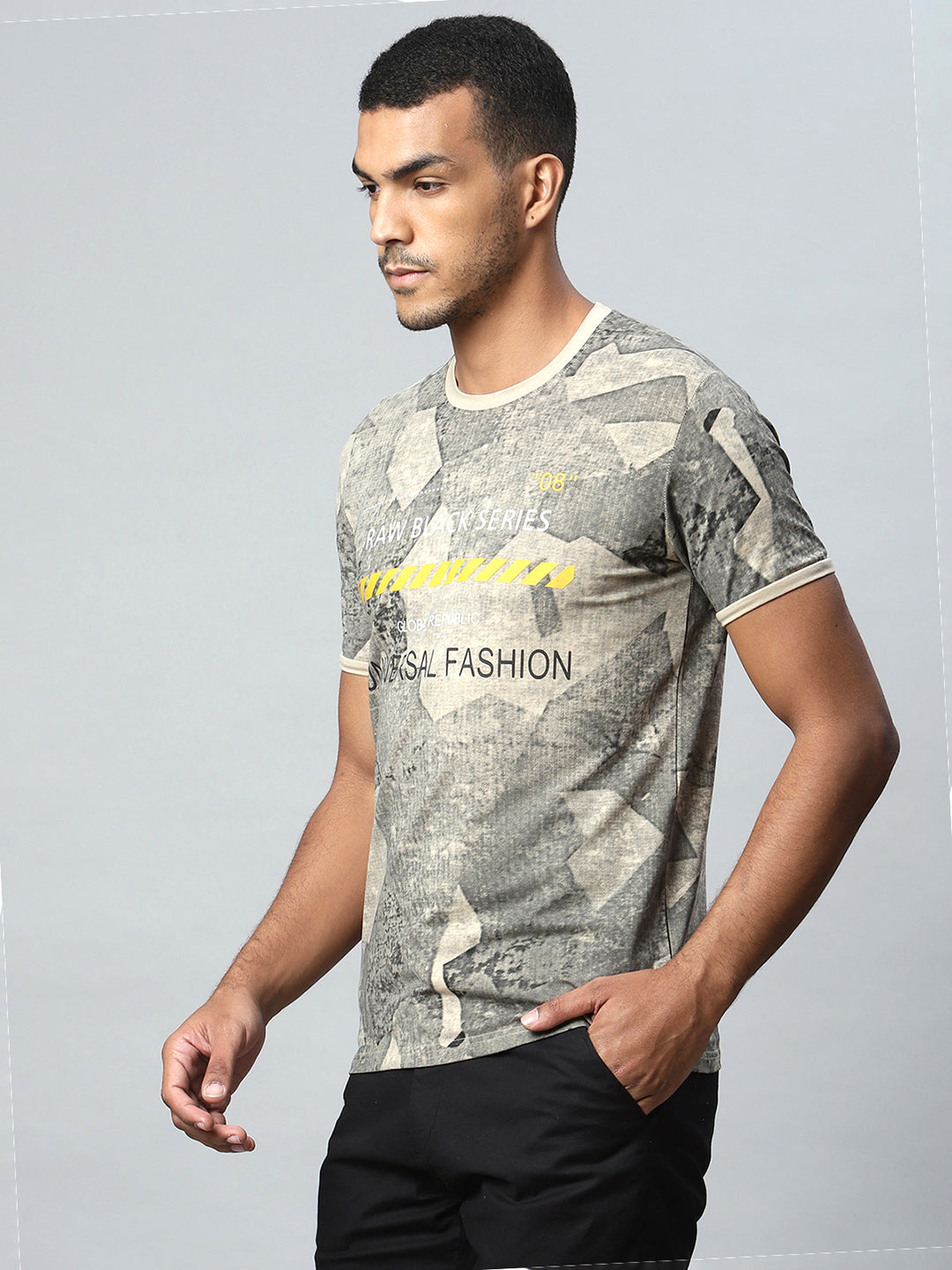 Men Beige Alpha Printed T-Shirt - Global Republic