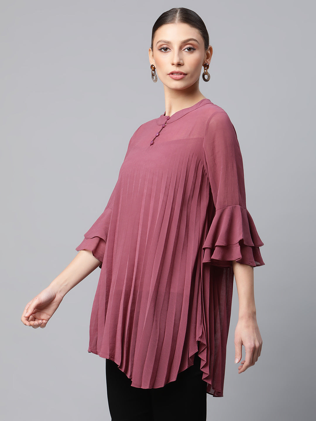 Pink Flared Fit Asymmetric Hem Top - Global Republic