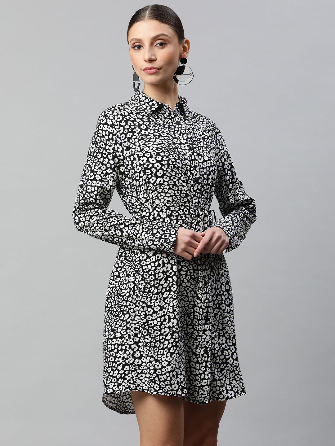 Grey Floral Printed Ruched Dress - Global Republic