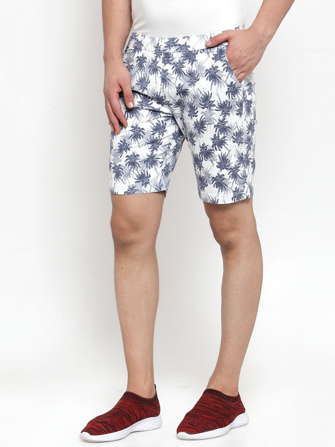 Mens Printed White And Plain Navy Blue Combo Of 2 Shorts