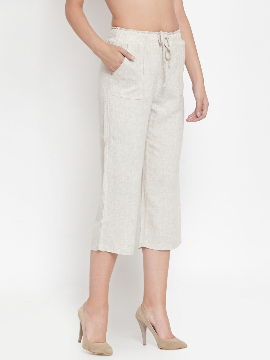 Natural Beige Solid Relaxed Fit Lower - Global Republic