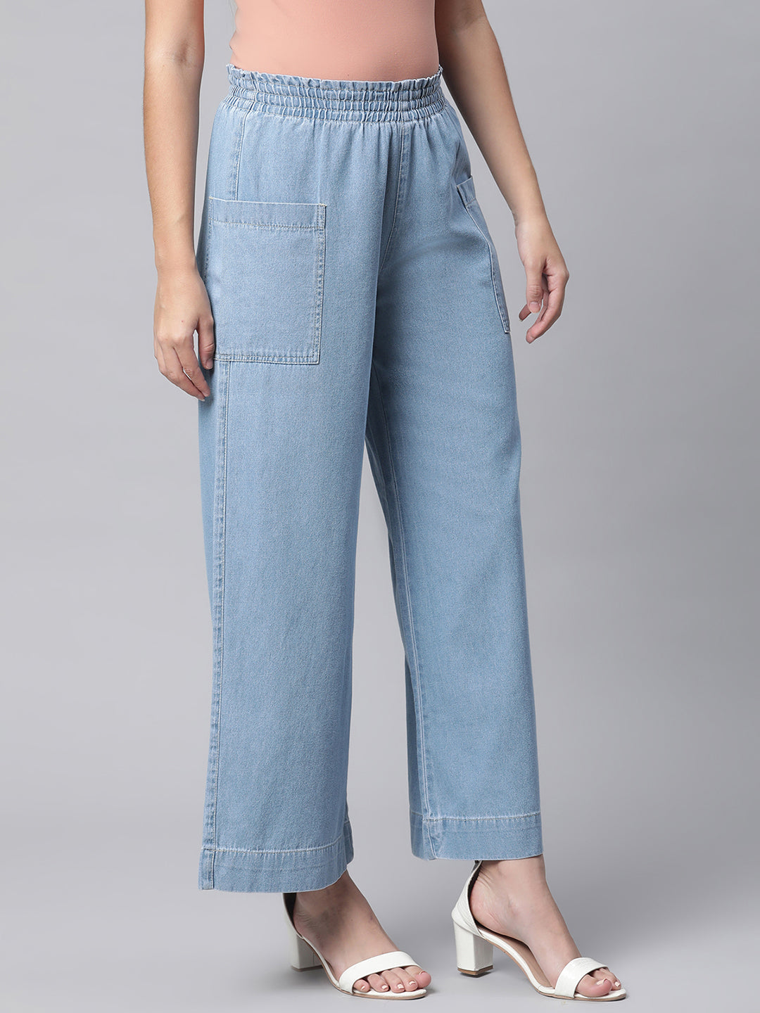Blue Denim Flared Palazzo