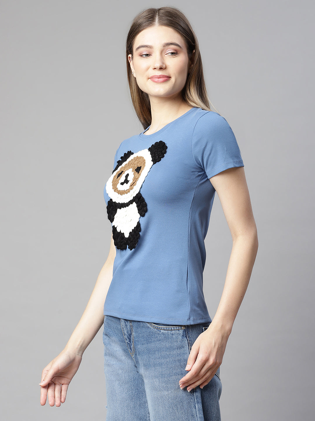 Women blue animation printed tee t-shirt