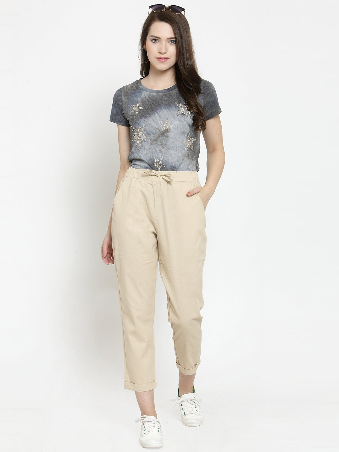 Beige Ankle Length Cotton Lower - Global Republic