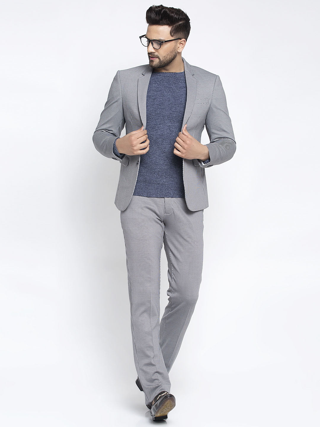 Men Grey Checked 2-Peice Suit