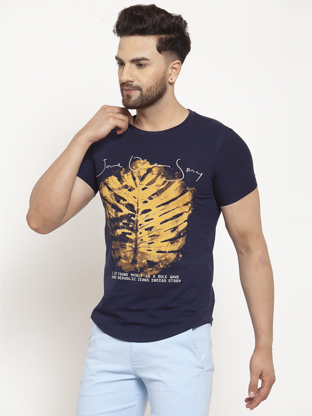 Mens Navy Blue Hosiery Printed T-Shirt