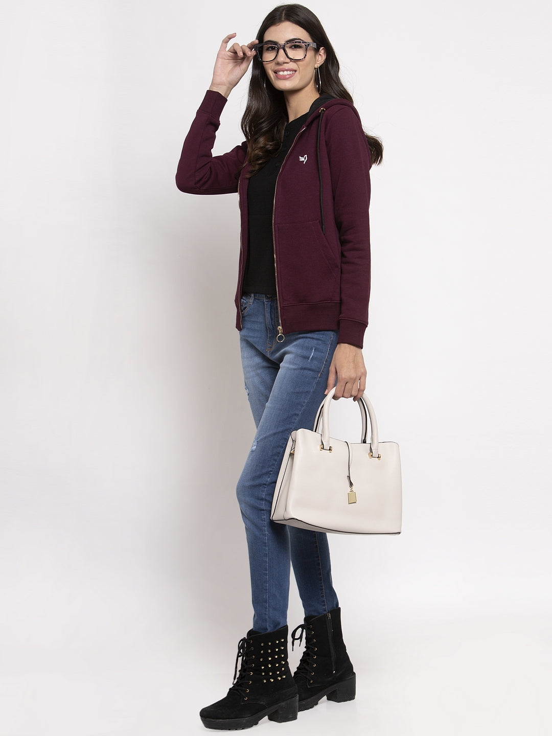 Maroon Solid Cotton Blend Sweatshirt - Global Republic