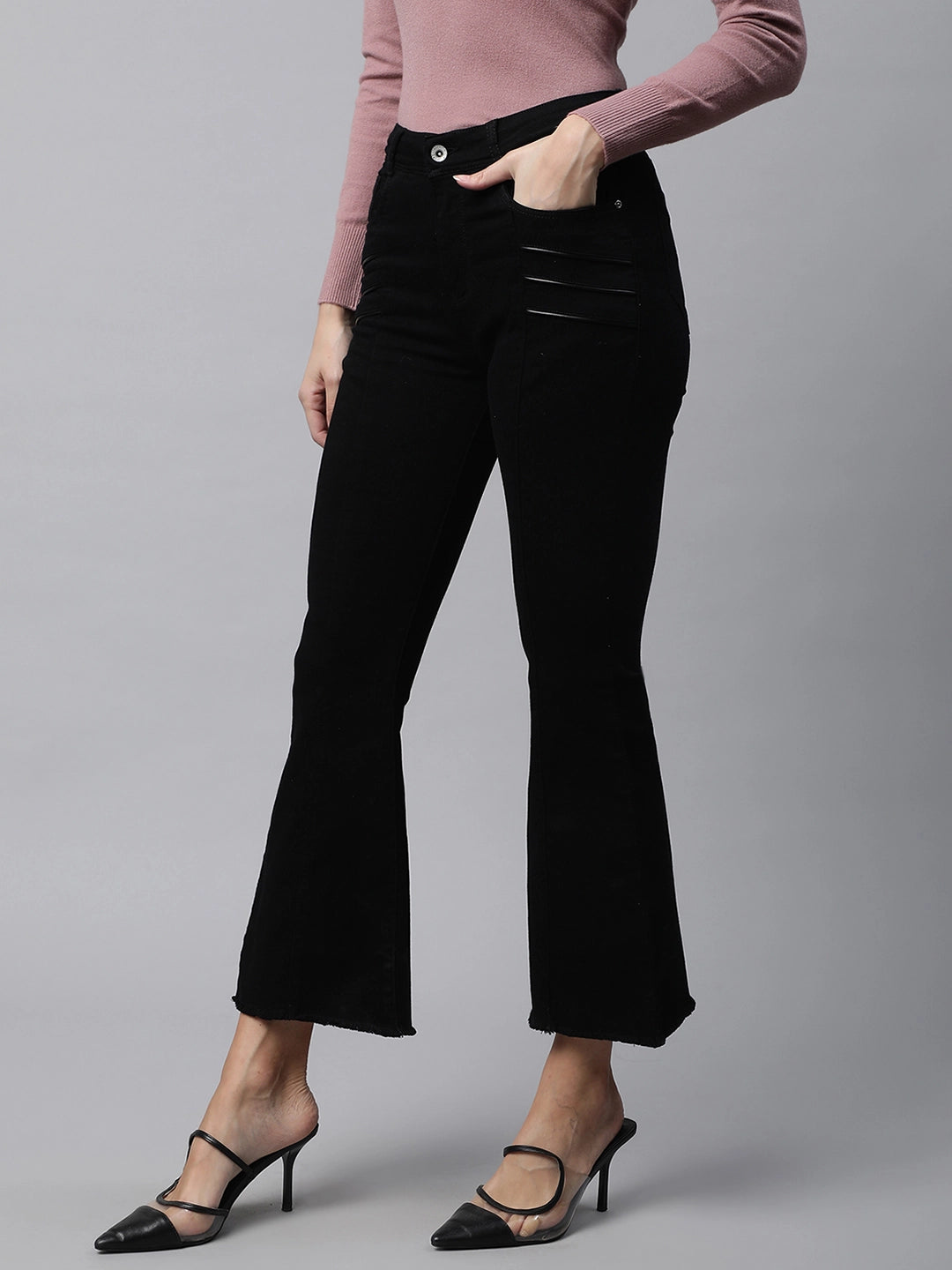 Black Cotton Blend Bootcut Jeans - Global Republic