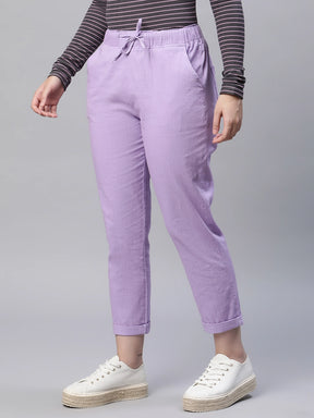 Lilac Solid Mid Rise Tapered Lower
