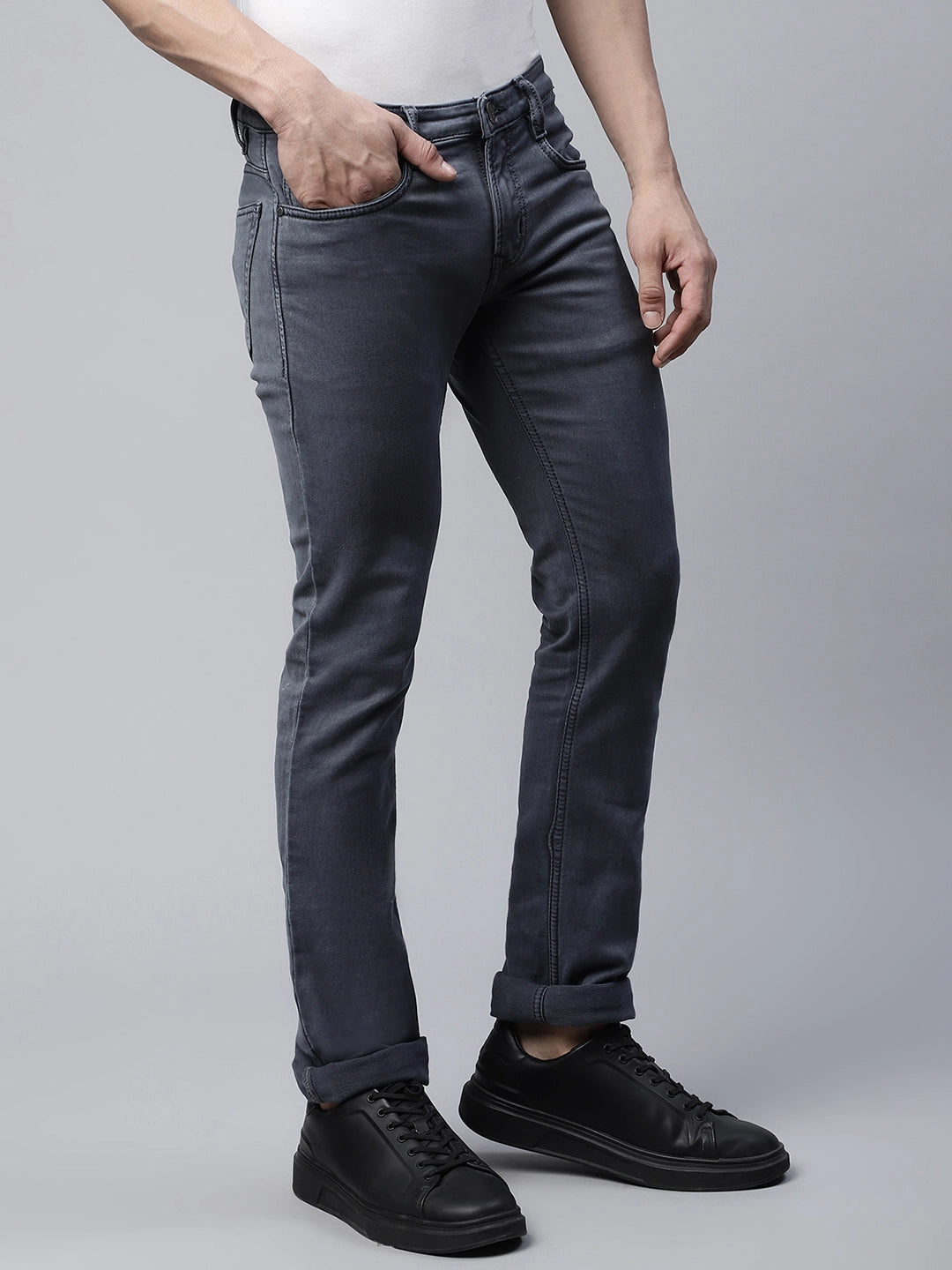 Mens Grey Faded Tapered Leg Low Rise Jeans - Global Republic